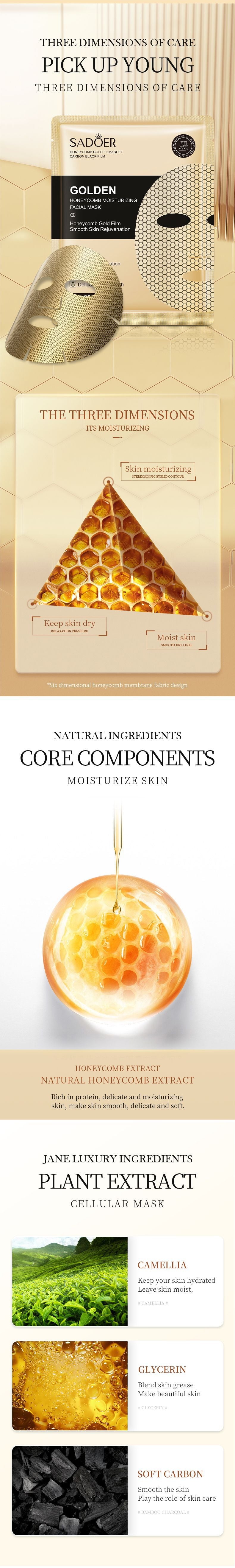 Gold Mask SADOER Golden Honeycomb Mask Sheet Pack Moisture replenishment  Foreign Trade Wholesale