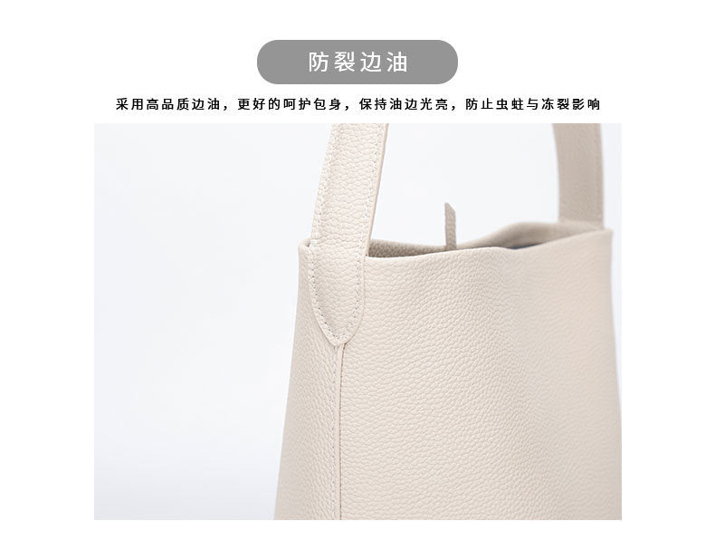 Autumn and Winter Niche row Bucket Bag Top Layer Cowhide Single Shoulder Bag Large Capacity Tote Bag for Women Commuting