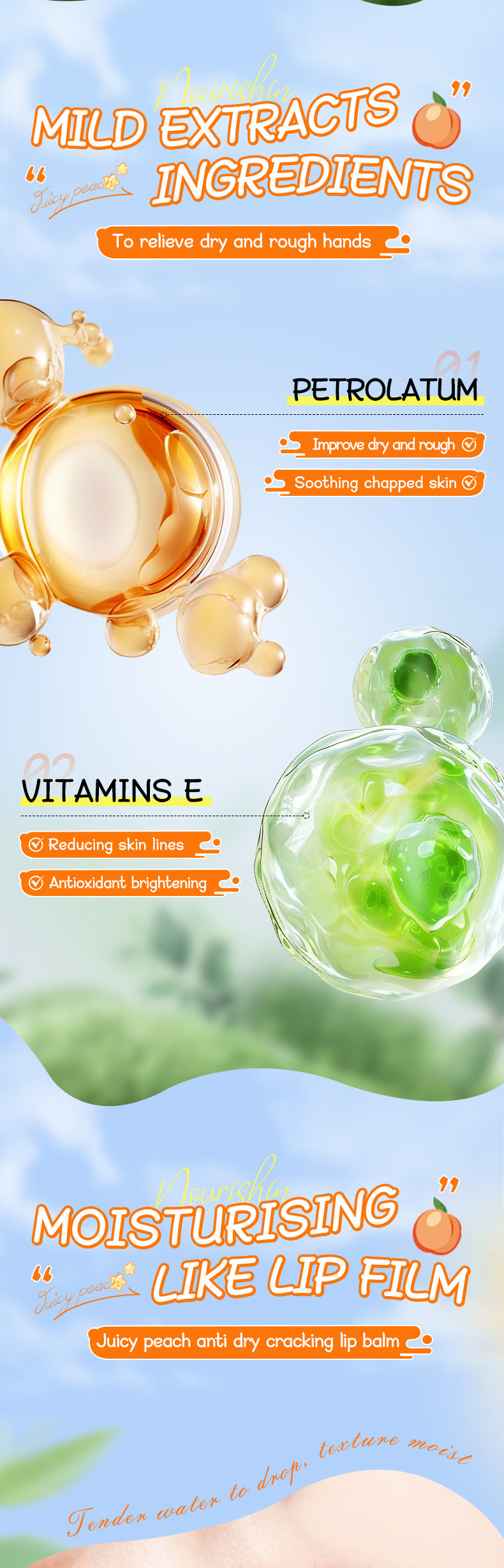 Peach Hand Cream Lip Balm Set SADOER Nourishing Autumn and Winter Hand Cream Lip Balm  Wholesale
