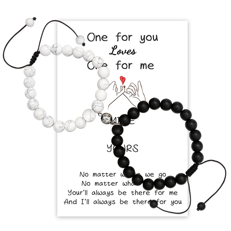 New Couple Card Bracelet Pink Quartz Volcanic Stone White Pine Heart Magnet Pink Quartz Couple Bracelet