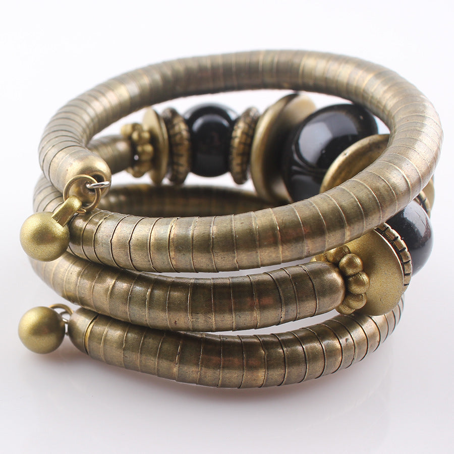 European and American Three-Circle Bracelet Creative Spacer Bead Elastic Snake Bone Bracelet Women's Layered Multi-Layer Bracelet