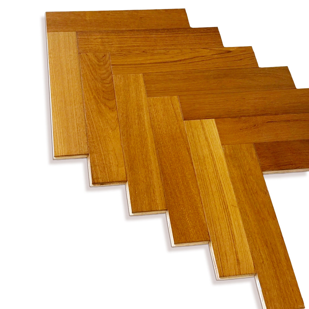 Custom AB-Grade Teak Herringbone Click-Lock Flooring Multilayer Engineered Core for Outdoor Exterior Basement Use-ENF-Certified