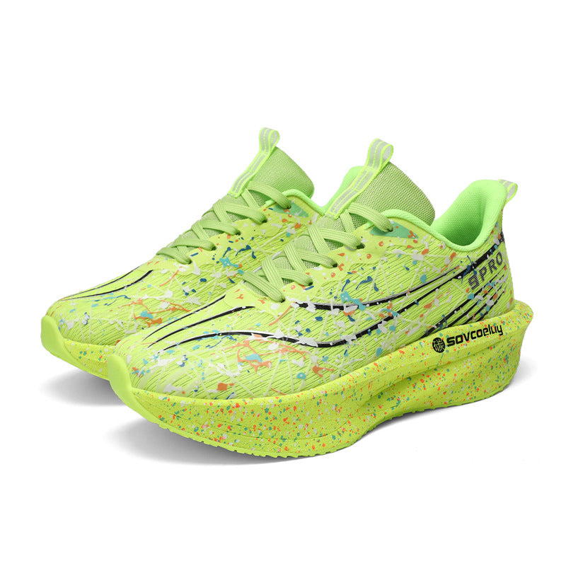 Autumn New Fluorescent Parent-Child Fashion Casual Sports Shoes with Real Carbon Plate High Elasticity Cushioning Outdoor Running Shoes