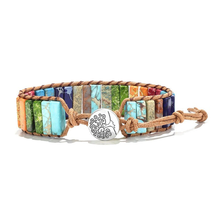 European and American Style Women's Bohemian Bracelet Vintage Emperor Stone Bracelet Handmade Woven Leather Cord Bracelet