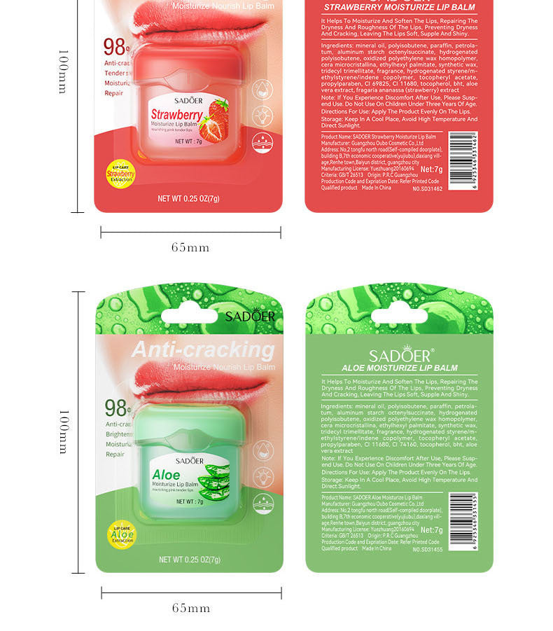 Lip Balm SADOER Honey Hydrating Avocado Anti-Dry Crack Peach Lip Mask  Wholesale
