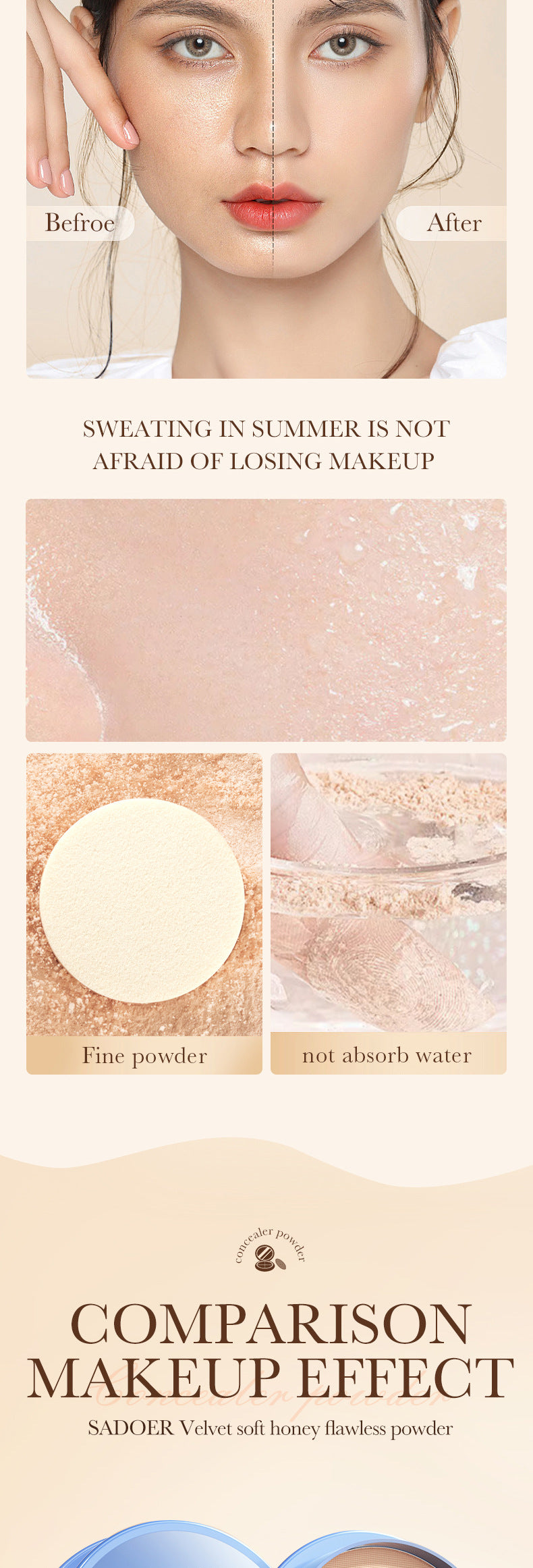 Makeup SADOER Velvet Flawless Powder Brightening Skin Tone Lightweight Contour Concealer Cushion  Wholesale