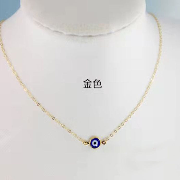 Devil's Eye Palm Necklace European and American Wax Rope Pink Necklace Turkish Blue Eye Water Drop Necklace
