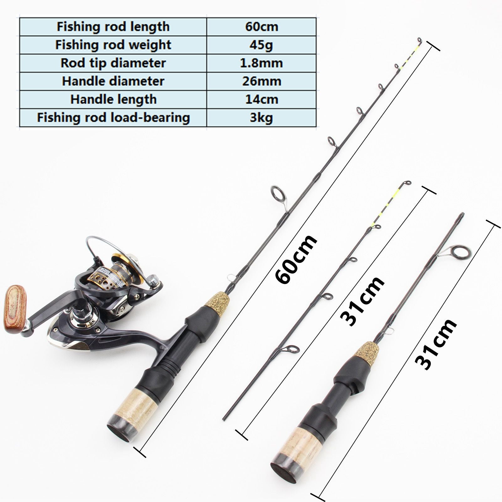 60cm Double Tip Ice Fishing Winter Fishing Set FBA Overseas Warehouse Fishing Gear European and American Hot-Selling Ice Fishing Rod