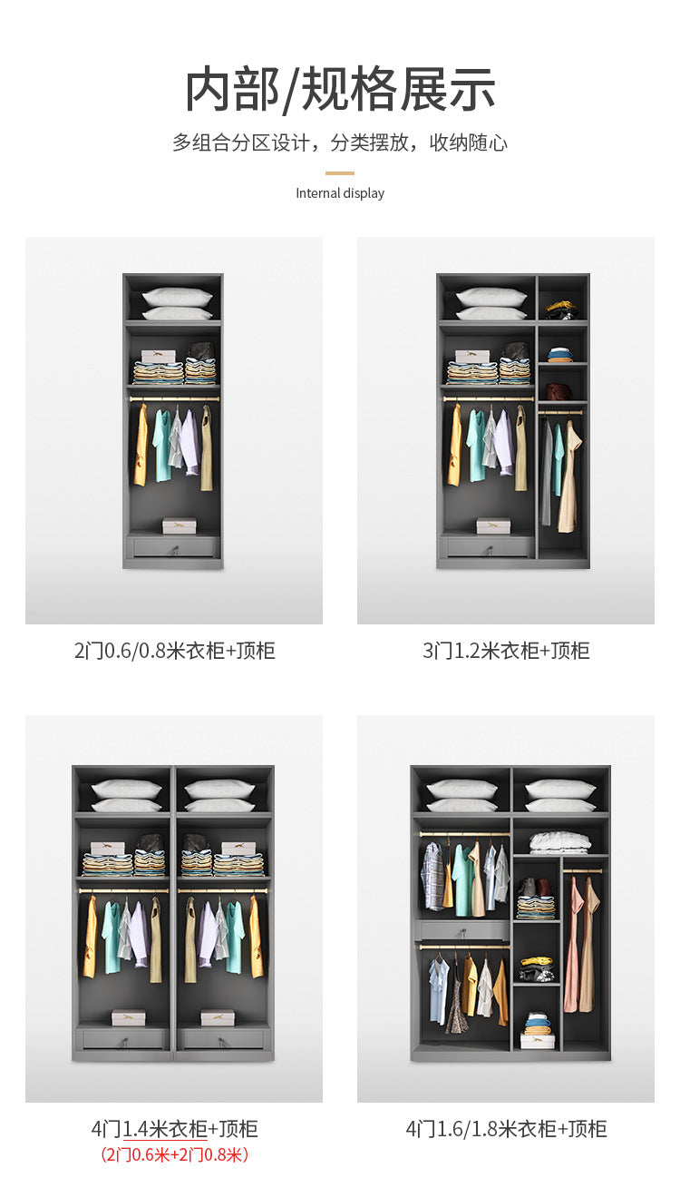 Flat Door Wardrobe for Home Bedroom, Easy Assembly, Suitable for Rental Rooms, Small Apartments, Three-Door, Four-Door, Five-Door, Six-Door Large Wardrobe