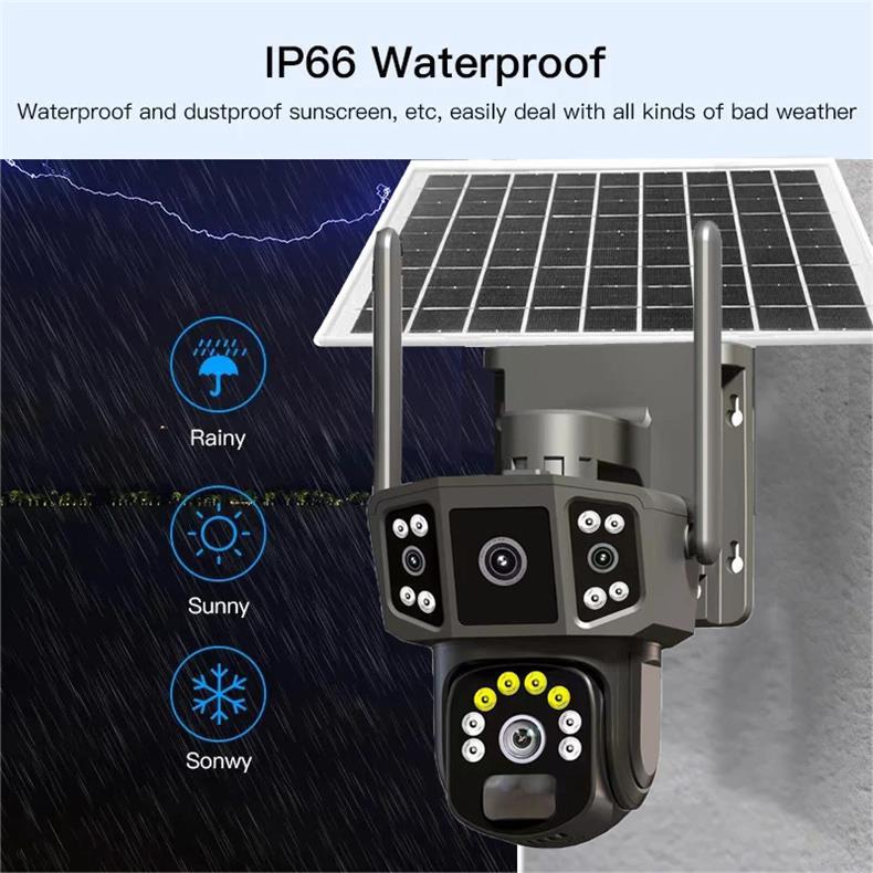 Outdoor Three-Screen Solar Camera No Electricity No Network Remote HD Night Vision Orchard Monitor Home Surveillance