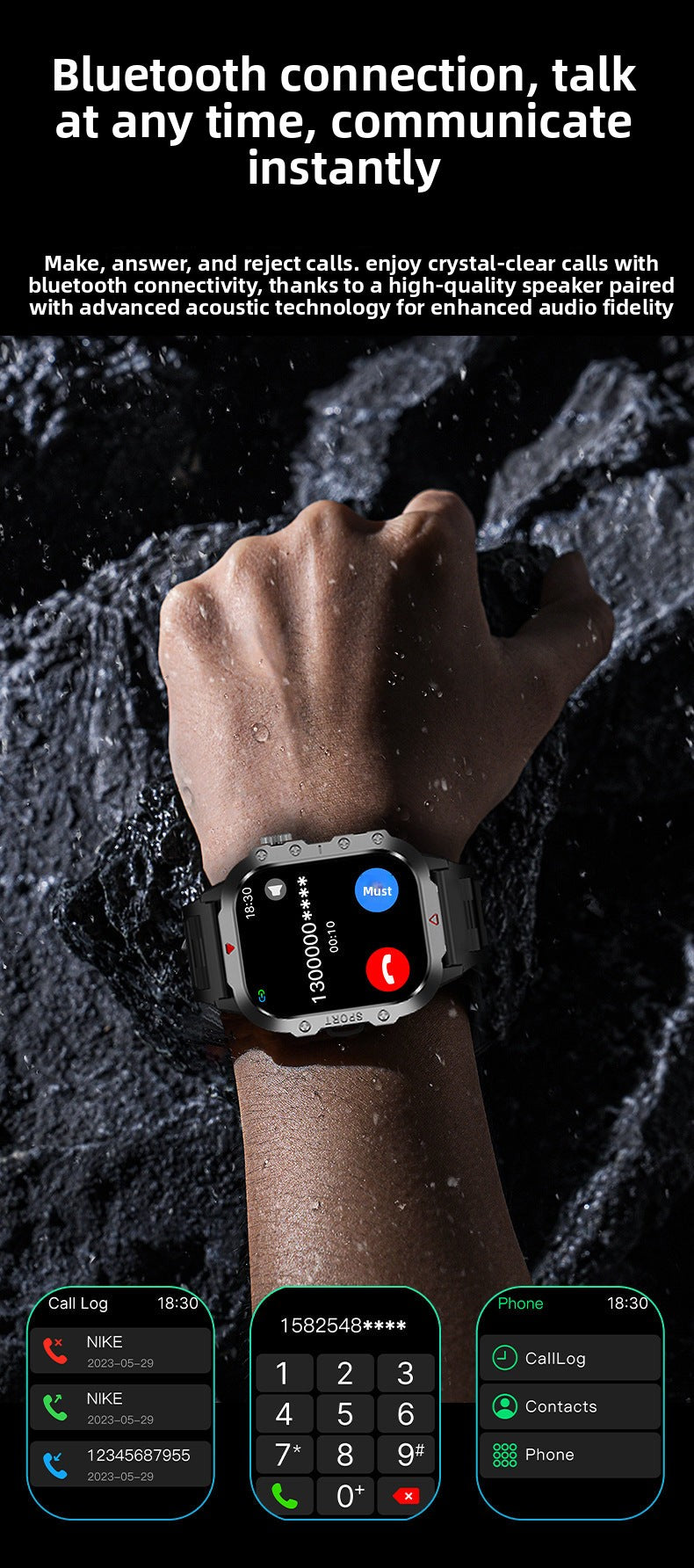 H11Smart Watch2.01inch Bluetooth Call Heart Rate Blood Sugar Smart Island Message Reminder Three-Proof Sports