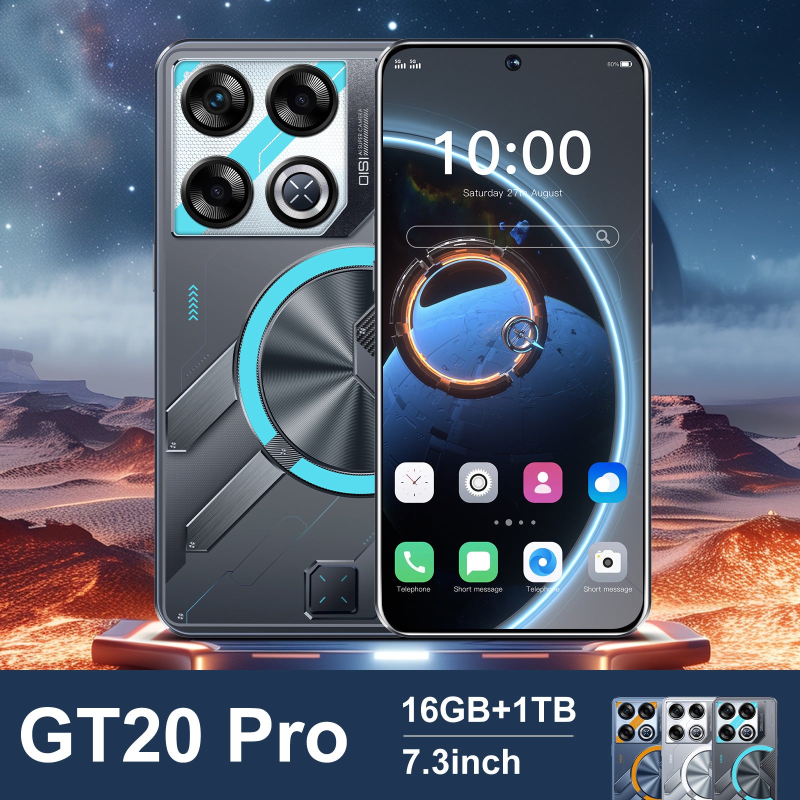 Platform Hot Sale GT20 Pro Intelligence5G Mobile Phone7.31-inch Screen Android16+1T Factory Price for Mobile Phones