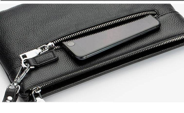 Business Commuting Genuine Leather Clutch Bag for Men, Casual Large Capacity Top Layer Cowhide Men's Handheld Wallet Phone Bag