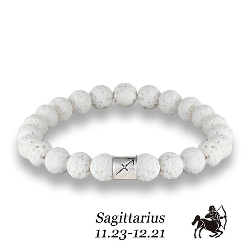 White Volcanic Stone Zodiac Bracelet Couple Holiday Gift Bracelet Scorpio Aquarius Pisces Twelve Zodiac Bracelet