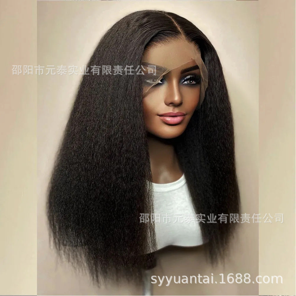 Kinky Straight 13x4 Lace Front Synthetic Wig Long Black Wigs