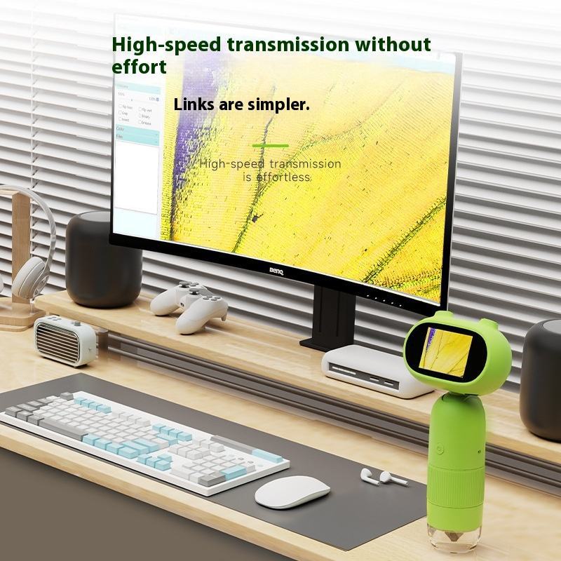 Cartoon High-Definition New Children's Digital Electronic Microscope with Screen Handheld Portable Magnifier Educational Gift In Stock