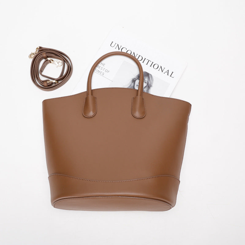 Vintage Large Capacity Commuter Tote Bag Cowhide Bucket Bag Crossbody Shoulder Bag for Women