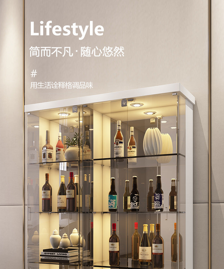 All-Glass Wine Cabinet Living Room Wall-Mounted Sideboard Modern Simple Light Luxury Small Red Wine Transparent Collection Figurine Display Cabinet