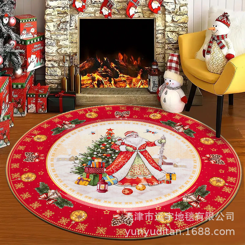 Christmas Carpet Round Living Room Crystal Velvet Floor Mat Christmas Decoration Atmosphere Mat Christmas Tree Floor Mat Customizable