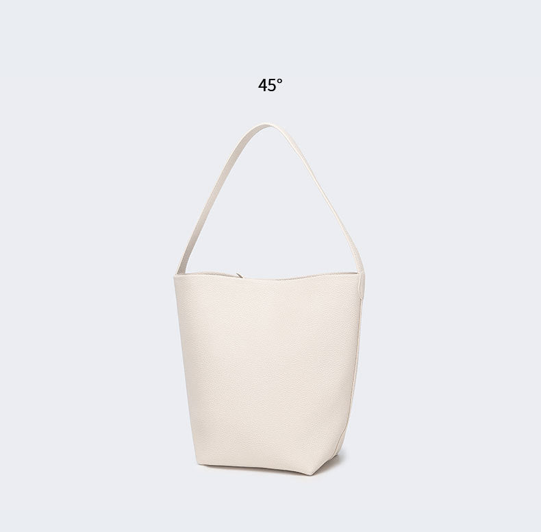 Autumn and Winter Niche row Bucket Bag Top Layer Cowhide Single Shoulder Bag Large Capacity Tote Bag for Women Commuting