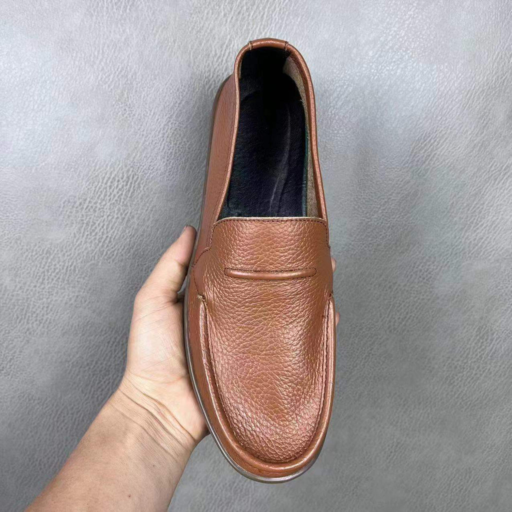 Summer Single Layer Casual Leather Shoes Soft Sole Soft Surface Lightweight Slip-On Lazy Shoes Youth Cowhide Sole Breathable Shoes for Men