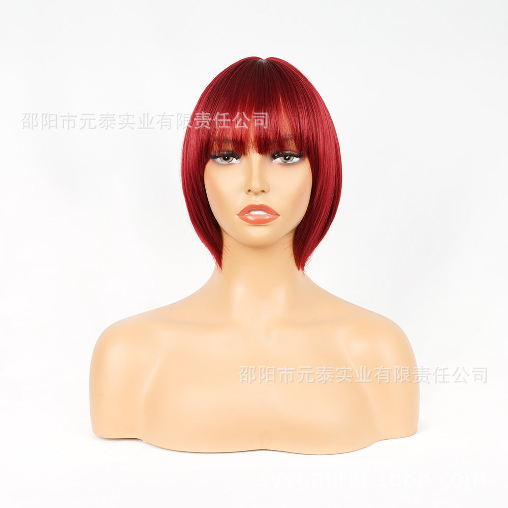 Air Bangs Medium Short Straight Hair BOBO Wig BUG Wig wigs Neck-Length European and American Style Wig African Wig
