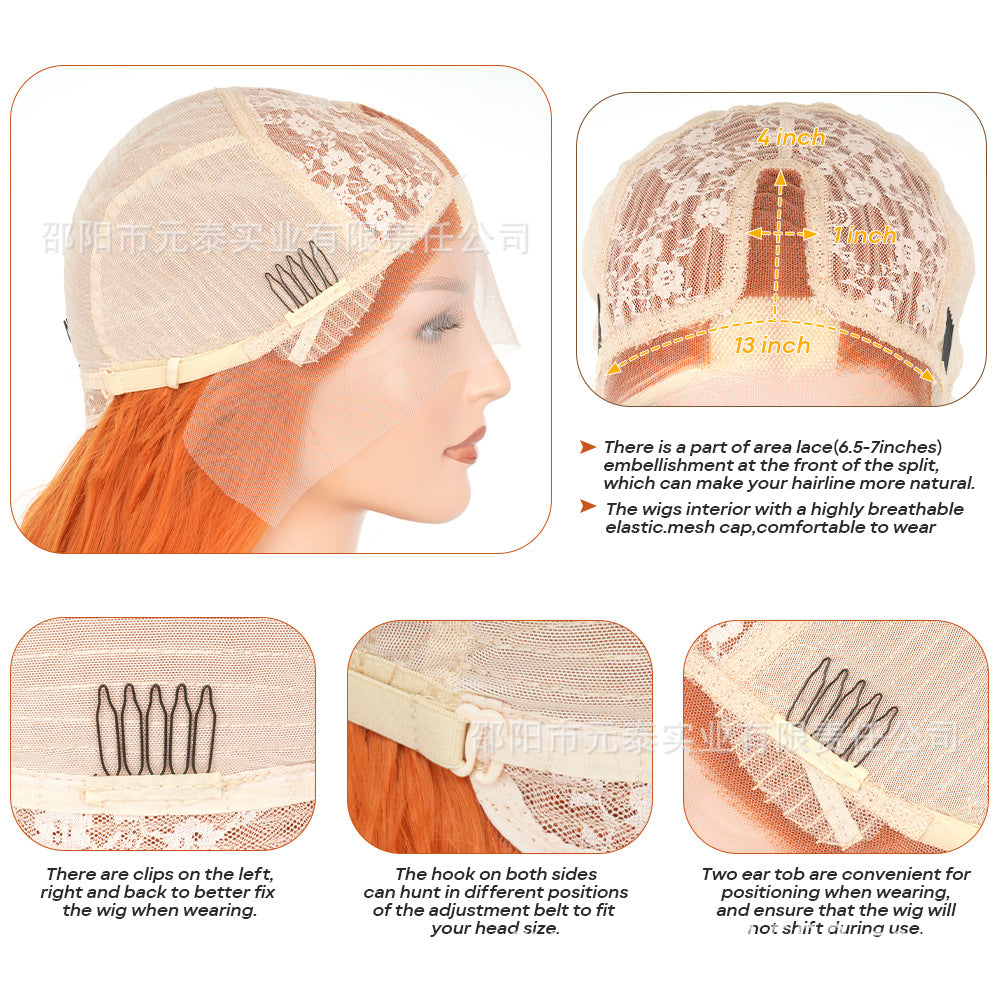 Lace Front Big Wave Synthetic Wig Long Curly Hair frontalwig Gradient Highlight Headband Gradient Highlight