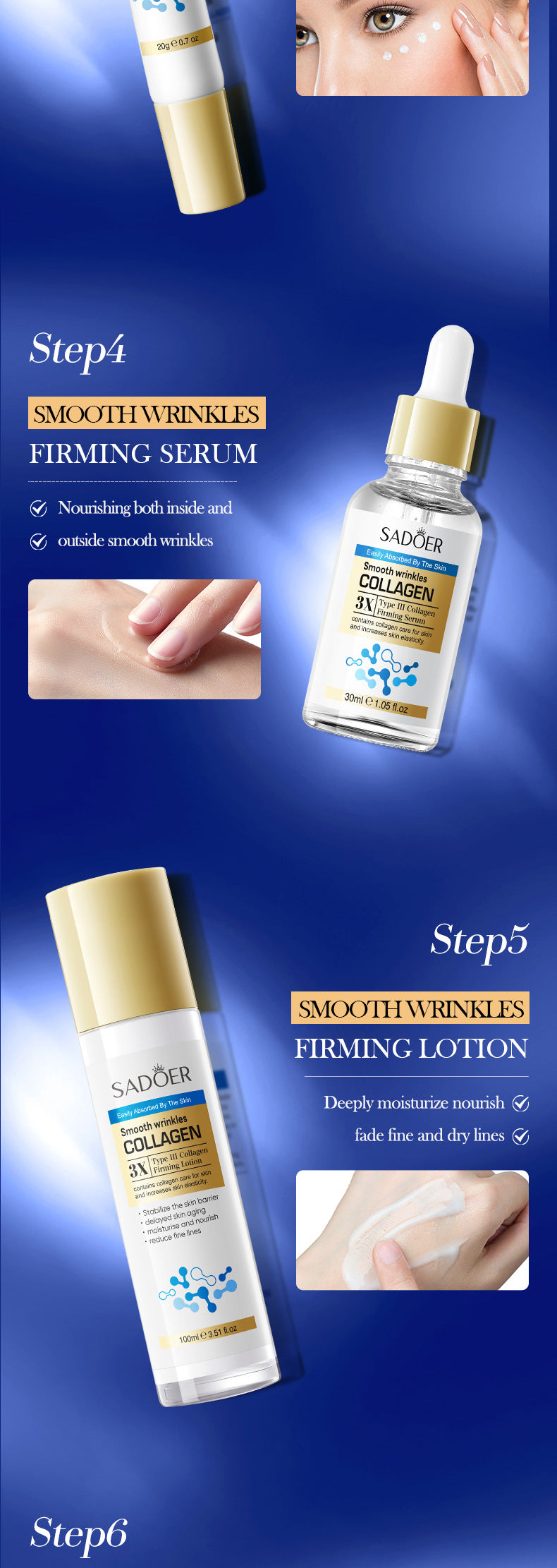 Type III Collagen Wrinkle Care Skincare Set SADOER Firming and Moisturizing Kit Cross-Border Wholesale