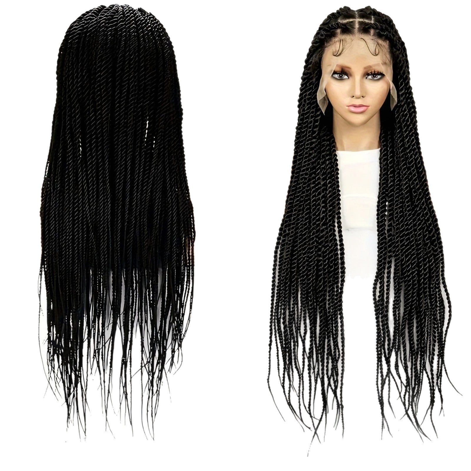TEMU Cross-Border Foreign Trade Hot-Selling Full Lace Hand-Twisted Two-Pleat Synthetic Hairpiece lace braid wig
