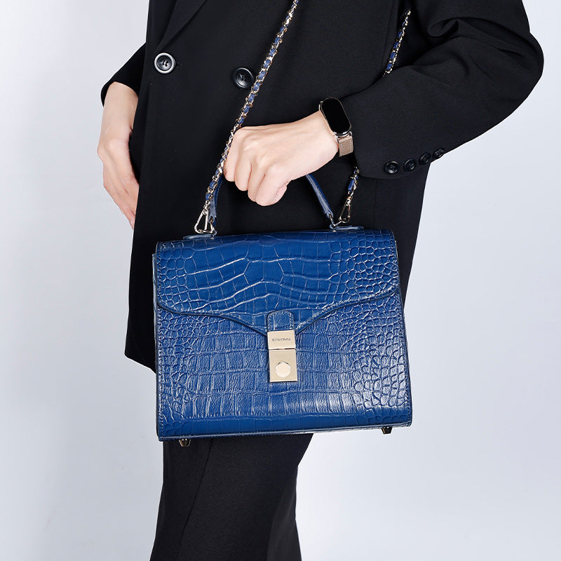 European and American Retro Small Square Bag Fashion Simple Handbag Crocodile Pattern Crossbody Kelly Bag Versatile Crossbody Bag Light Luxury Trend