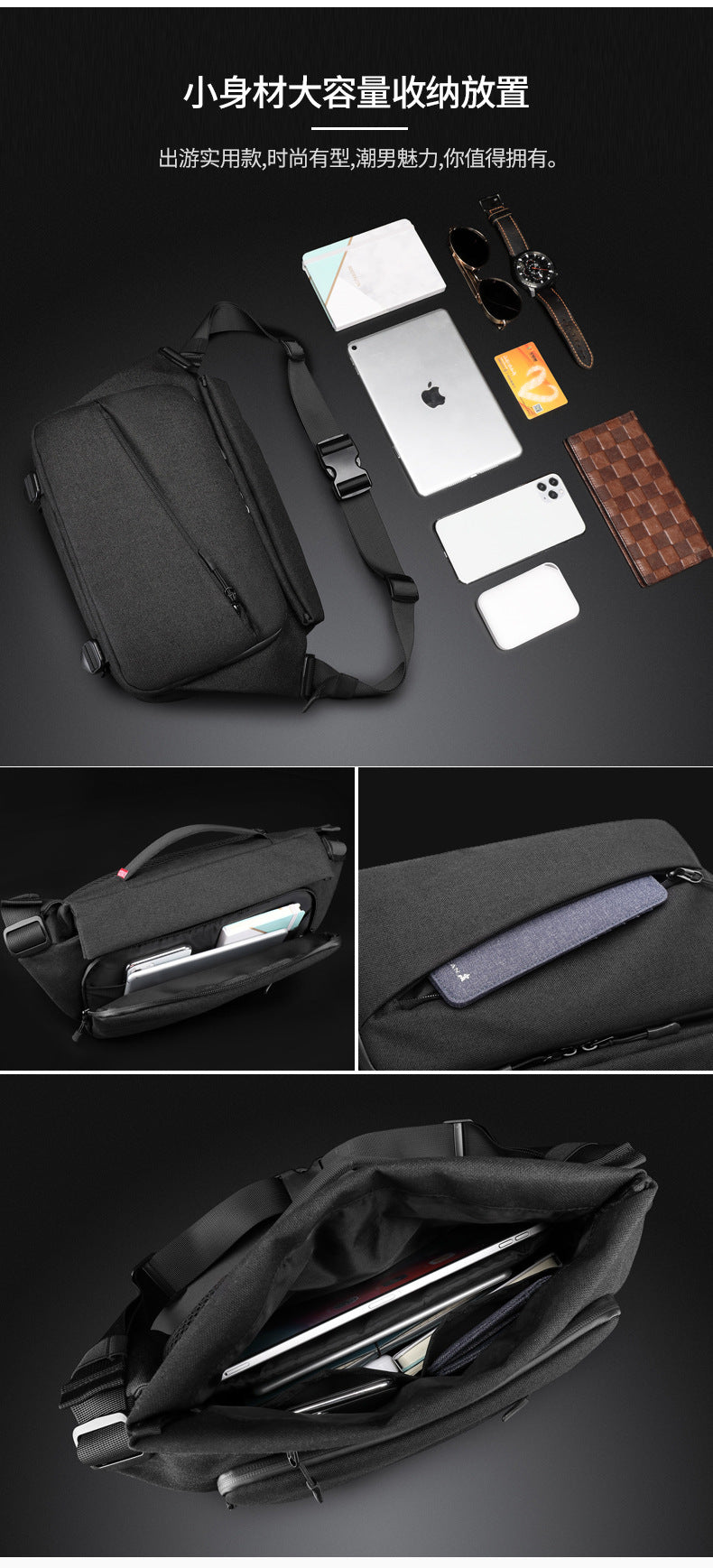 OZUKO Men's Messenger Bag Functional Trendy Brand Large Capacity Sports Waterproof Crossbody Shoulder Commuting Travel Small Backpack