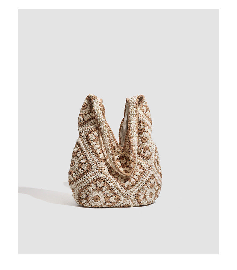 European and American Spring New Handmade Cotton Thread Crochet Hollow Sunflower Flower Woven Shoulder Bag for Women Straw Underarm Bag