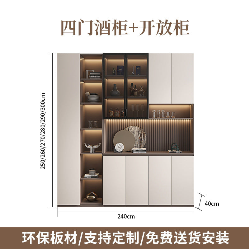 Solid Wood Sideboard Cabinet Against Wall Integrated Modern Minimalist Glass Door Wine Cabinet Dining Living Room Storage Cabinet Home Organizer
