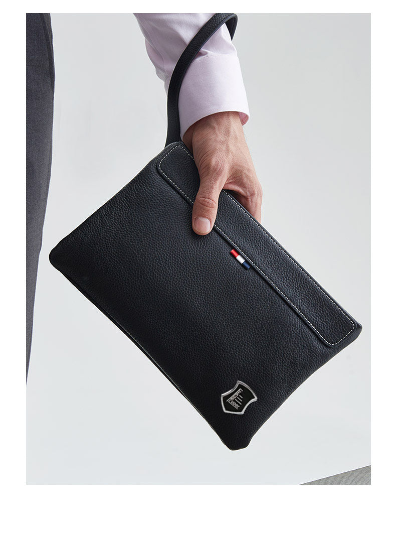 Business Commuting Genuine Leather Clutch Bag for Men, Casual Large Capacity Top Layer Cowhide Men's Handheld Wallet Phone Bag
