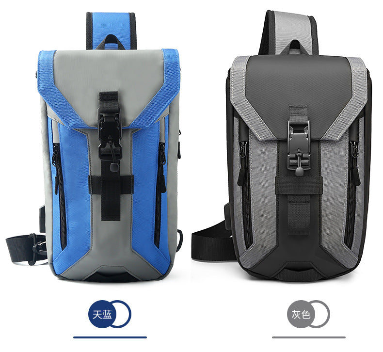 OZUKO Men's Chest Bag Trendy Brand USB Crossbody bag, water-resistant, lightweight, large capacity, single shoulder bag, outdoor chest bag
