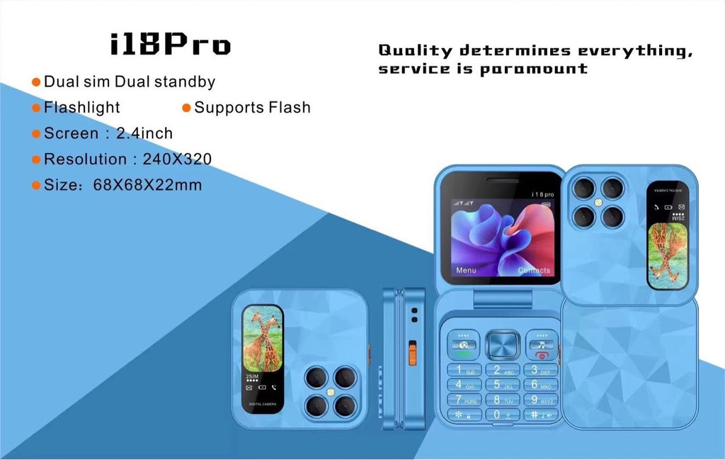 Mini flip Phone New i18pro Flip Phone2.4Dual SIM2G Button Folding Phone
