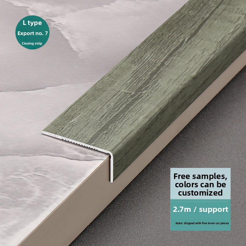 Aluminum alloy wood grain L Edge trim for wooden flooring at right angles7Decorative tile edge trim with embossed pattern for exterior corners
