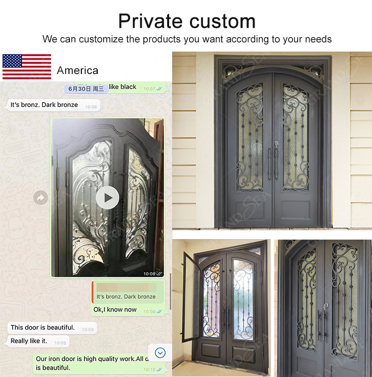 Foshan Factory High Quality Double Front Entry Doors Wrought Iron Doors Double Exterior