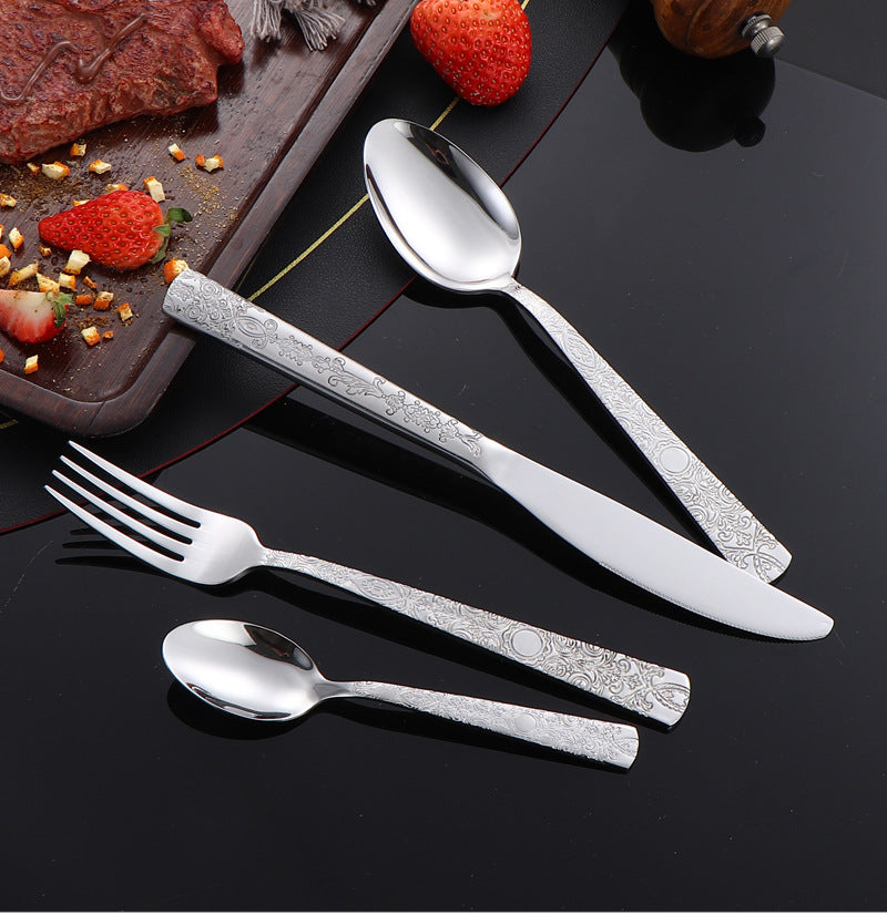 410Stainless Steel Tableware Hotel Restaurant Totem Pattern Knife Fork Spoon Four-Piece Set Western Steak Knife Fork24Set