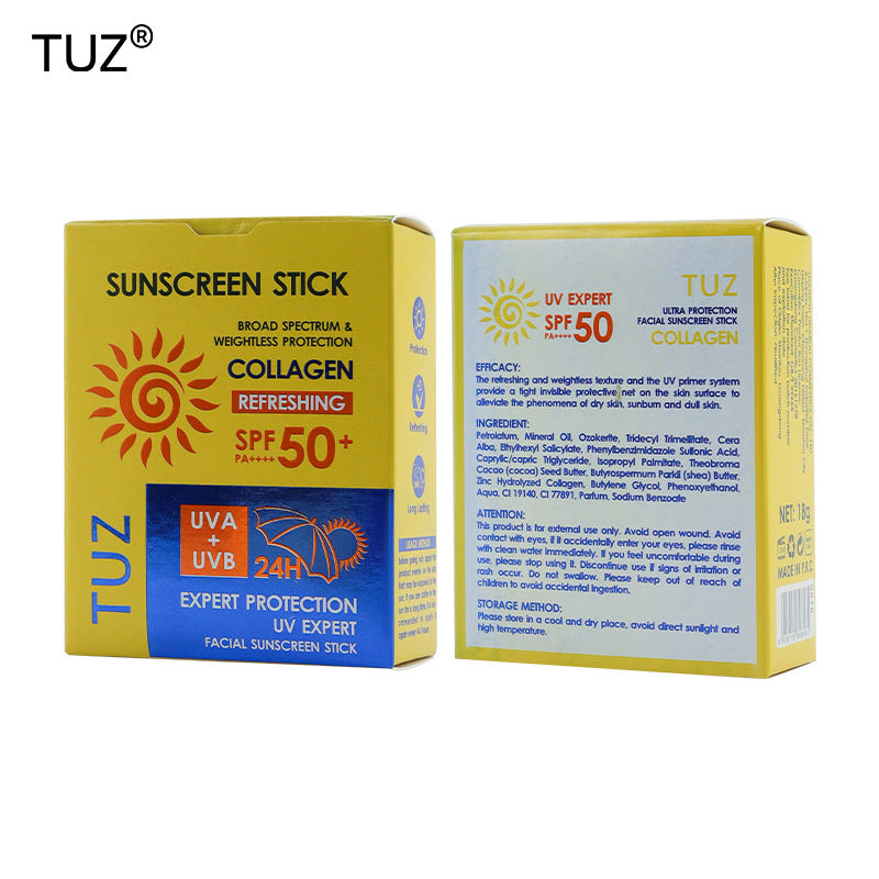 Facial Makeup Collagen Double Color Sunscreen Stick Moisturizing Brightening Skin Tone Waterproof Sunscreen Cream