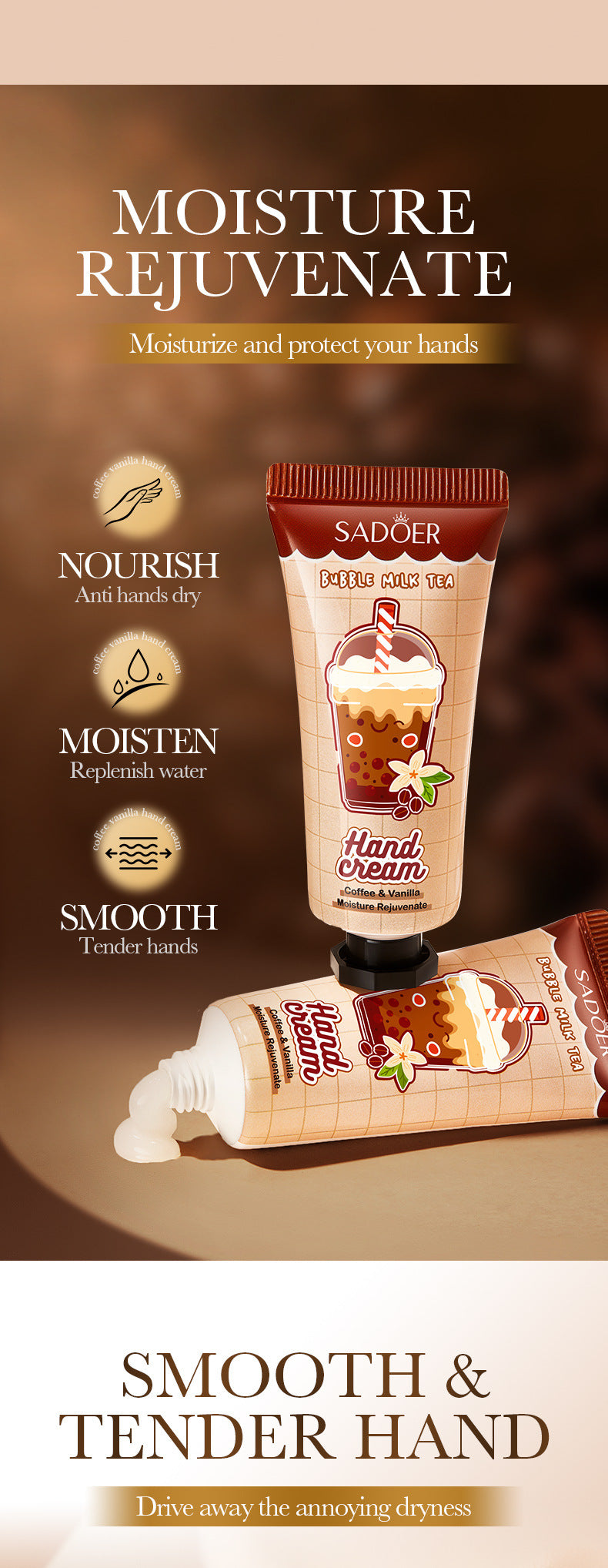 Coffee Vanilla Hand Cream SADOER Autumn and winter anti-chapped skin rejuvenating hand cream  wholesale