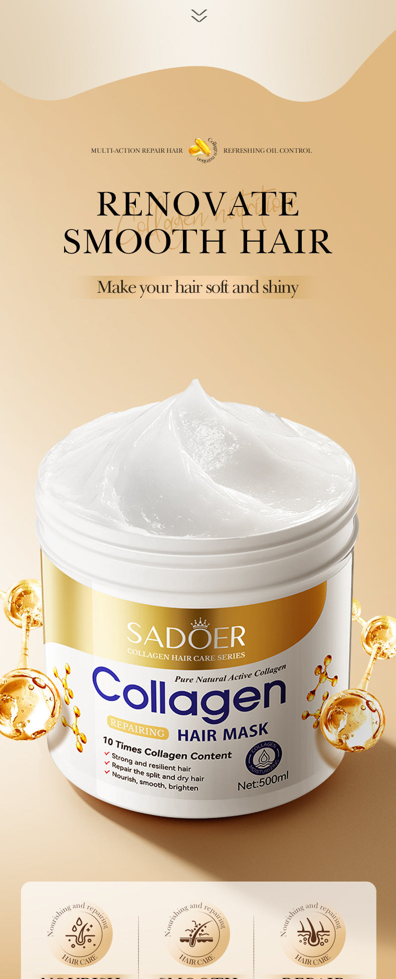 Collagen Smooth Hair Mask500ml SADOER Nourishing and Fluffy Hair Conditioner  Wholesale