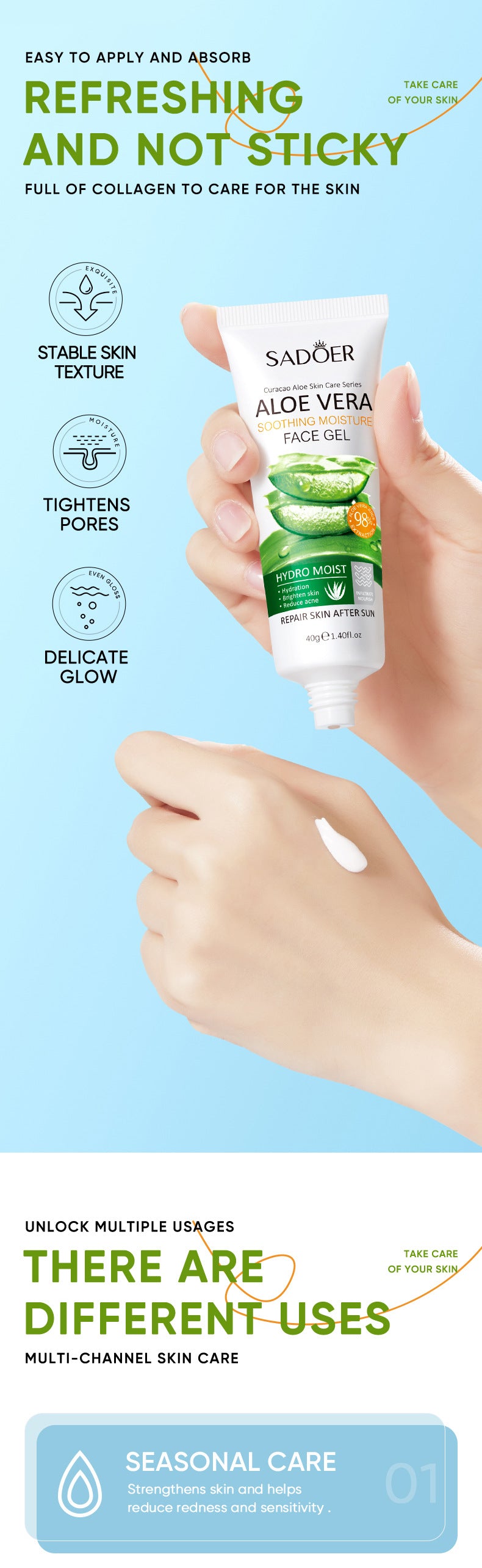 Aloe Vera Gel Aloe Vera Gel300g Large Capacity Hydrating Moisturizing Nourishing Cross-Border Foreign Trade Live Wholesale