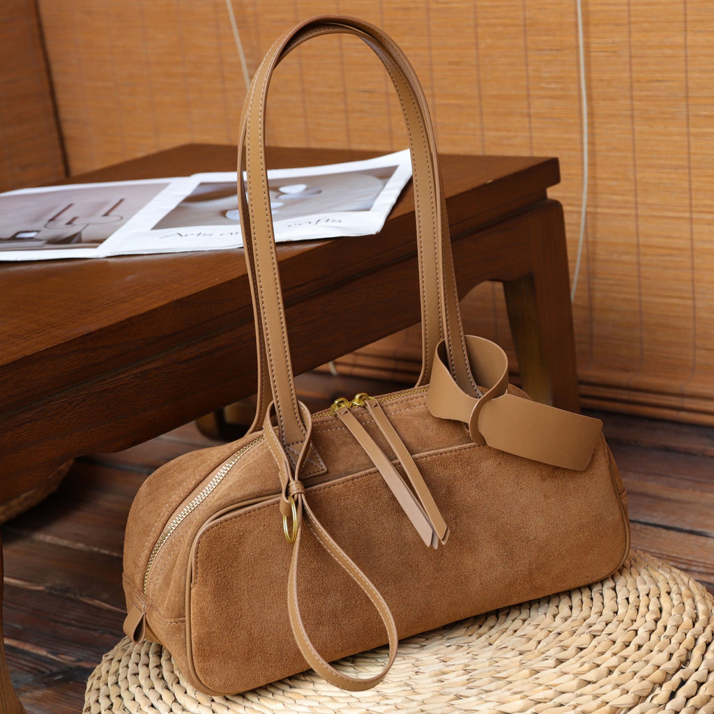 European and American Style Matte Leather Women's Bag High-End Luxury Boston Bag Lazy Style Korean Versatile Niche Underarm Shoulder Bag
