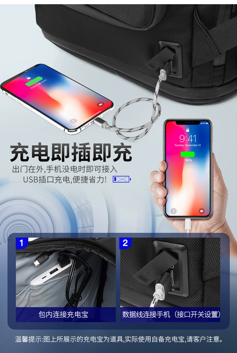 OZUKO Backpack Men's Water-Repellent Large Capacity Multi-Compartment Travel Laptop Bag Outdoor Sports Bag