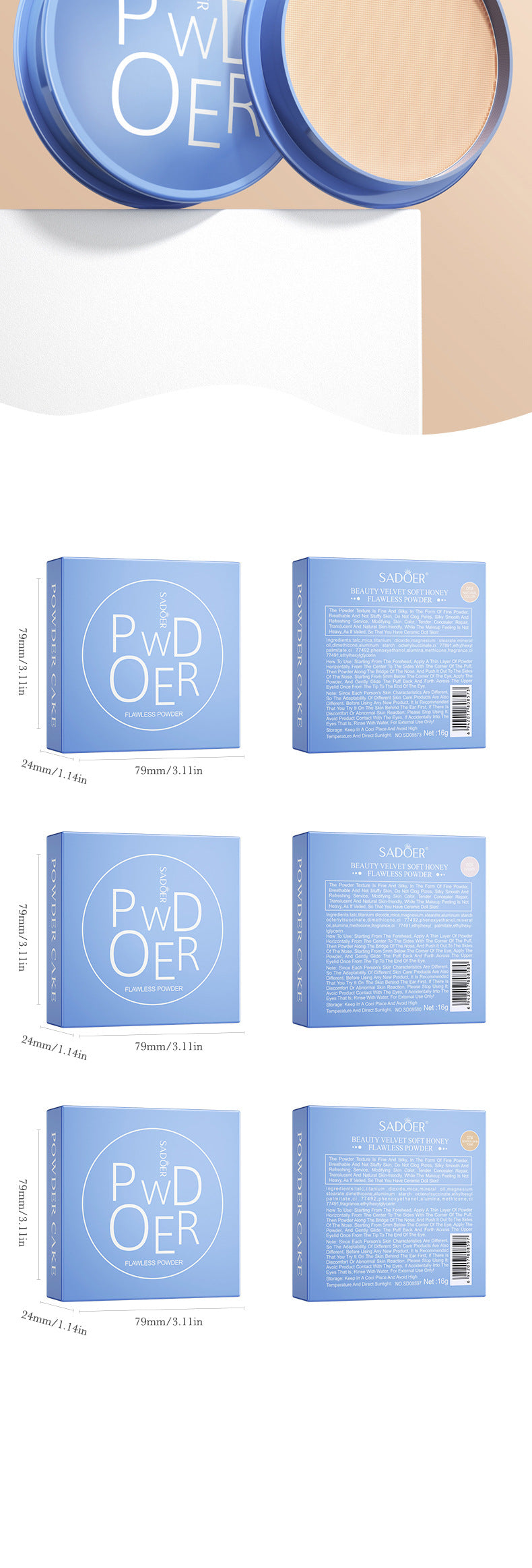 Makeup SADOER Velvet Flawless Powder Brightening Skin Tone Lightweight Contour Concealer Cushion  Wholesale