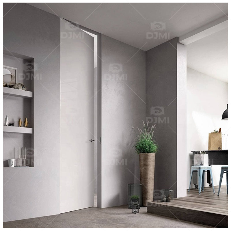 Modern Latest Design Aluminum Hidden Frame Interior Wooden Door Invisible Hinge Interior Sliding Wooden Door