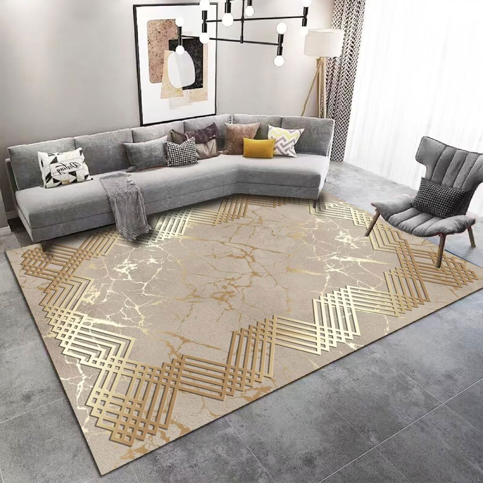 Light Luxury Living Room Carpet Modern Bedroom Full Geometric Carpet Home Simple Line Stain-Resistant Sofa Cushion