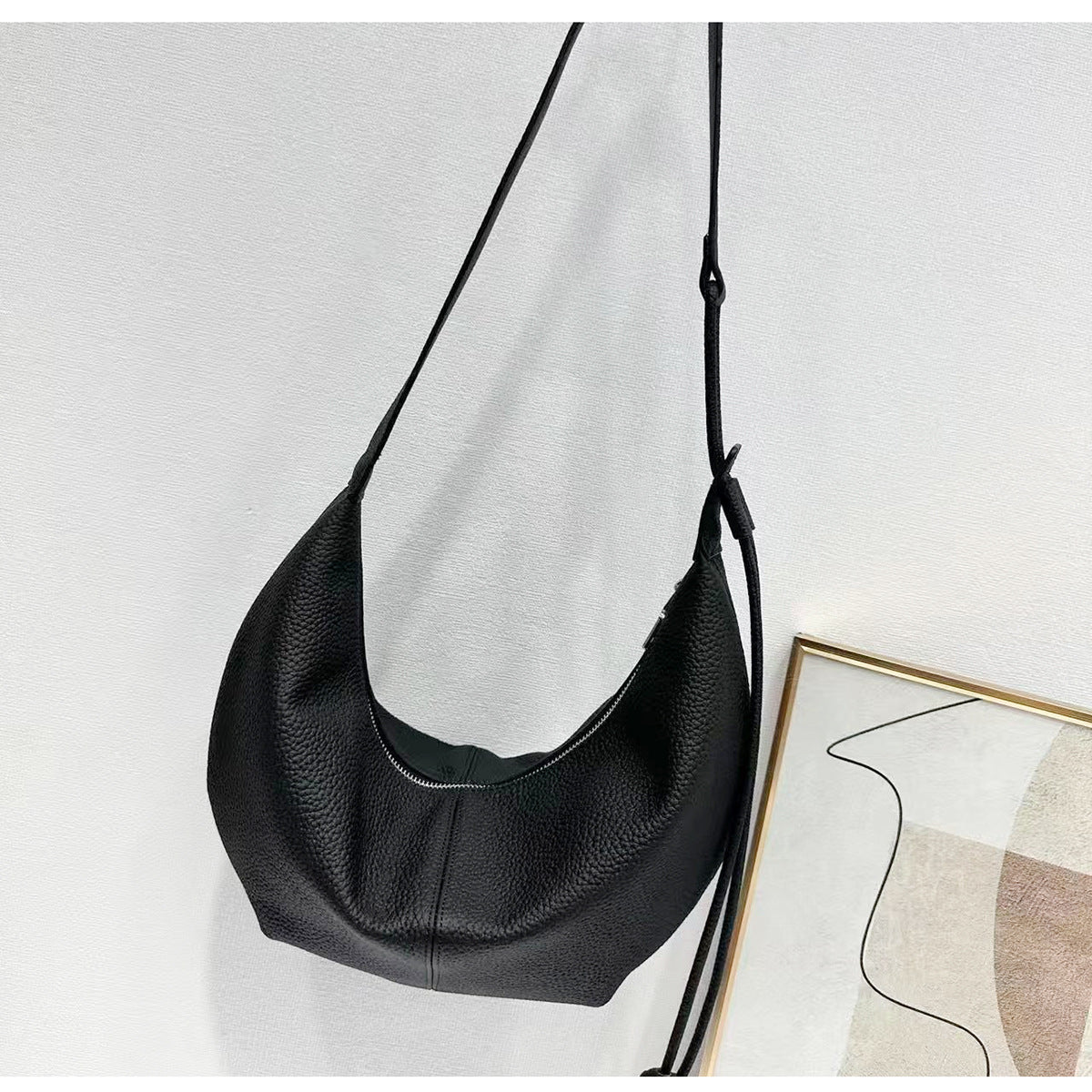 New Genuine Leather Underarm Bag Top Layer Cowhide Horn Dumpling Bag Simple Casual Versatile Single Shoulder Crossbody Bag