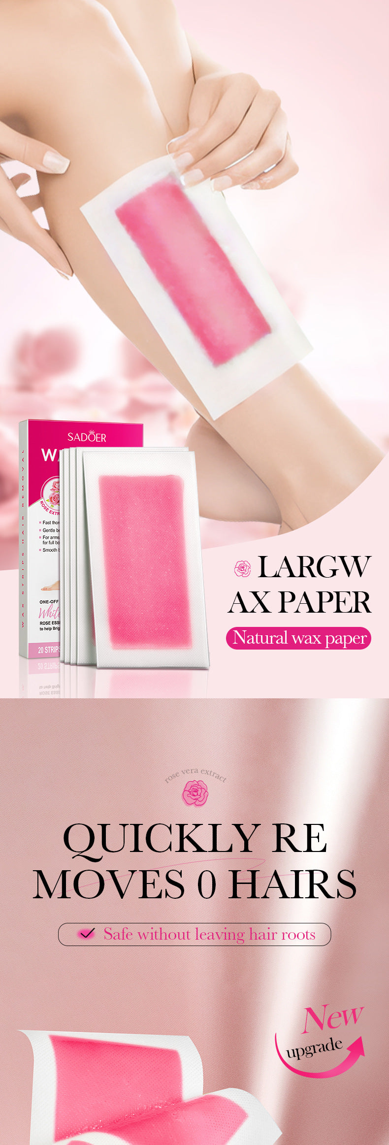 Aloe Vera Double-Sided Hair Removal Wax Paper SADOER Armpit Hair Leg Hair Body Hair Removal Hair Removal Cream  Wholesale